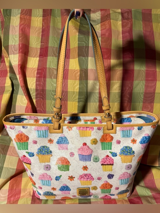 Dooney & Bourke Handbags - Dooney & Bourke White Cupcake Print Tote with Tan Handles